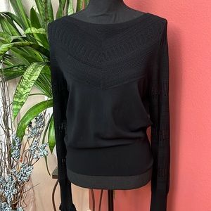 NEW Halogen Sheer Crochet Black Blace Sweater Size M